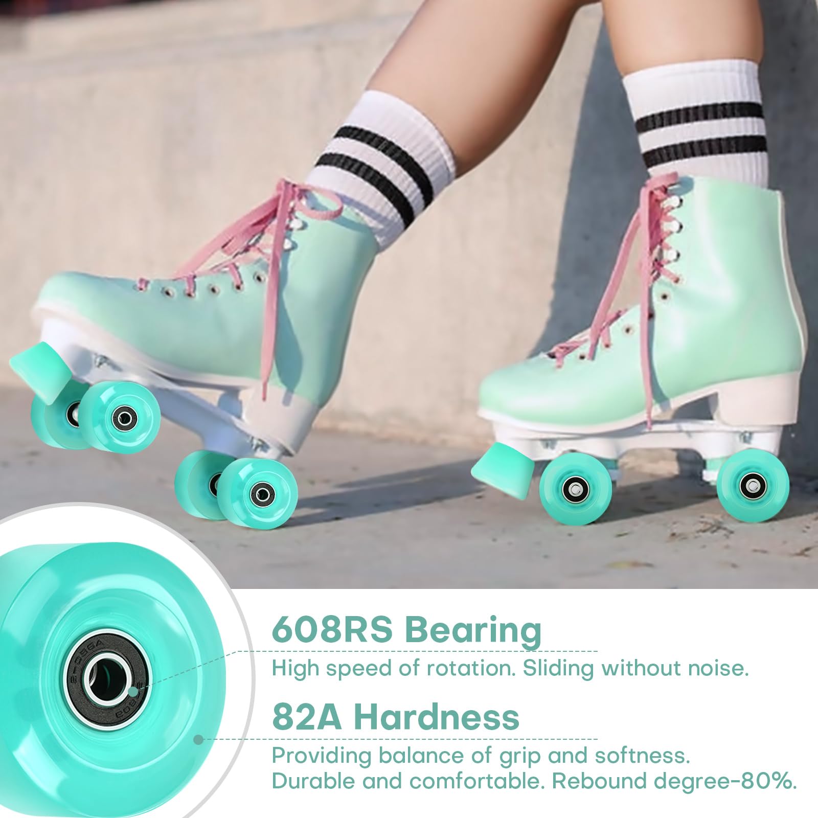 Lot De 8 Roues De Patins à Roulettes 32x58 Mm – 82A, Avec Roulements Et Butées D'orteil – Pour Patinage Quad, Derby, Vitesse – Glisse Douce Et Durable