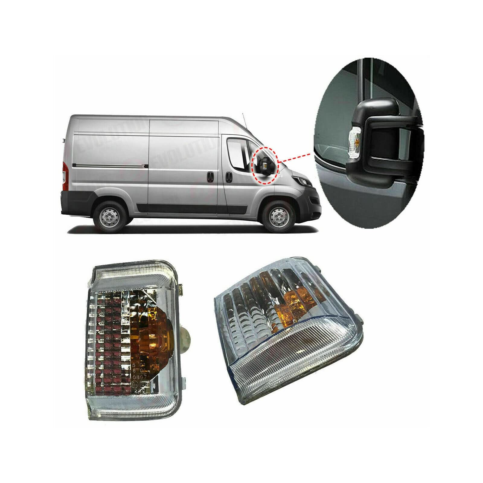 Zestaw osłon lusterka na drzwi z lewej i prawej strony do Fiata Ducato Peugeot Boxer Jumper Relay 6325.H1, 71748253, 71748252, 6325.H0, 735424438, 8156.77, 8156.78