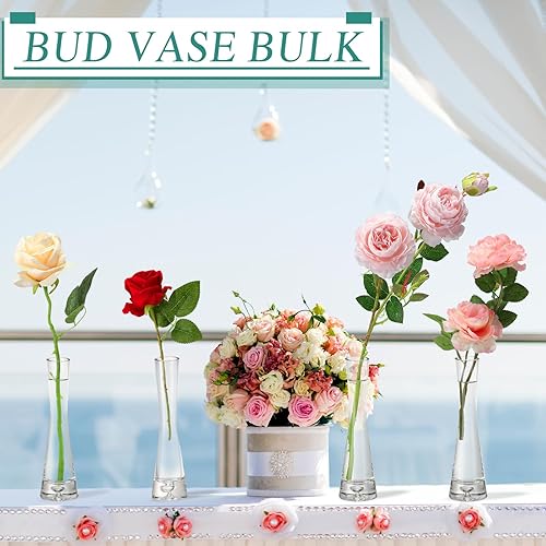 Miniatura 6 de Sliner 6 jarrones altos de cristal para centros de mesa, jarrón transparente de María Bud, pequeño jarrón de flores individuales, jarrones