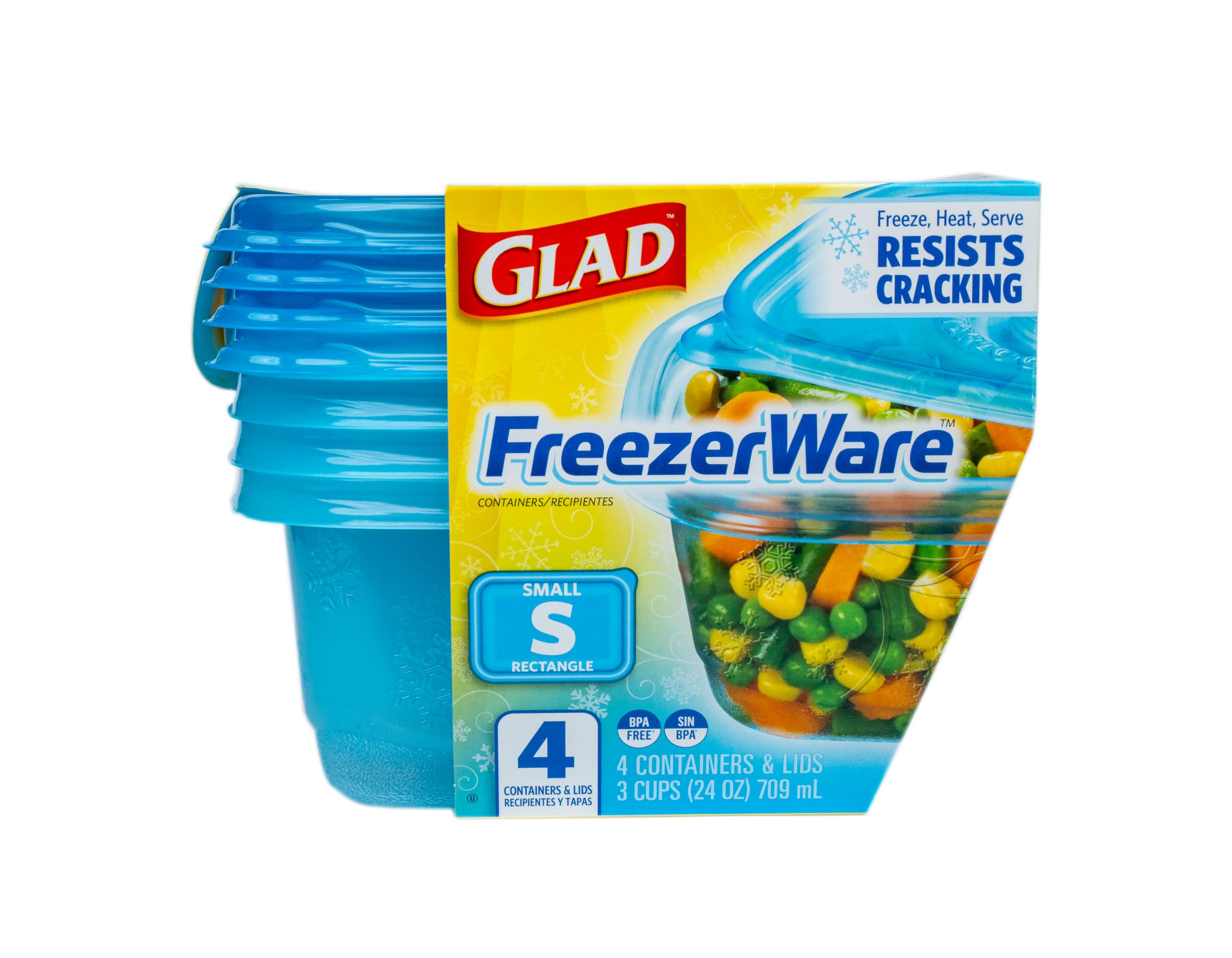 Glad ware Gefriergeschirr-Frischhaltedosen, kleine Frischhaltedosen, kleine Behälter in rechteckiger Form, für bis zu 680 ml Lebensmittel, 4 Stück, 6 Stück