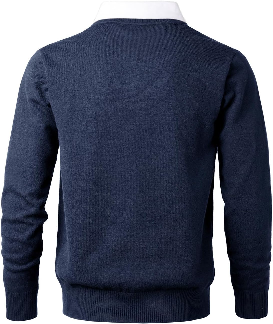 Men's Sweater with Mock Shirts Collar 2 in 1 V-Neck Knitted Pullover Classic Solid Sweaters - Image 3