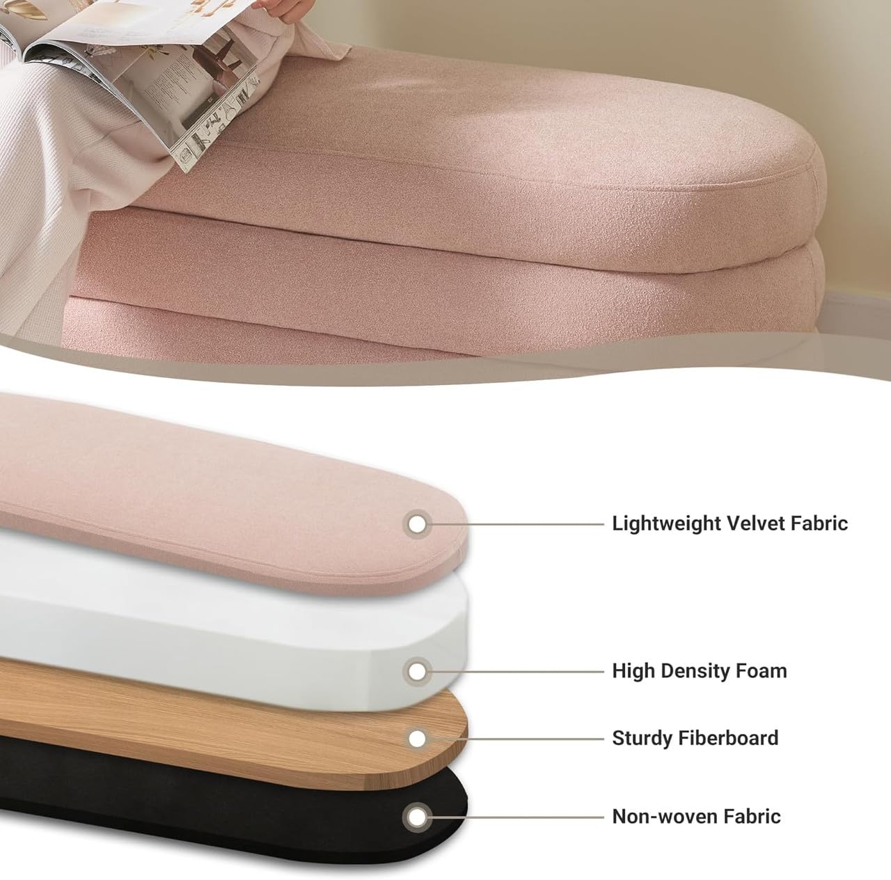 Fabrique Harrow Bouclé Fabric 2-Seater Ottoman Bench in Pink – Multipurpose Storage Chest & Sofa Bench for Living Room, Bedroom & Hall | Stylish Seating with Hidden Storage | 5-Year Warranty 2