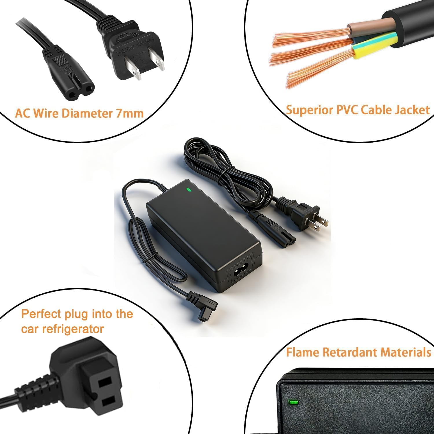 12v car Refrigerator Power Cord for Car Fridge Freezer Compatible with Alpicool, Bodega, Euhomy, BougeRV, ARB, ICECO, Setpower, JoyTutus (AC Adapter Only)