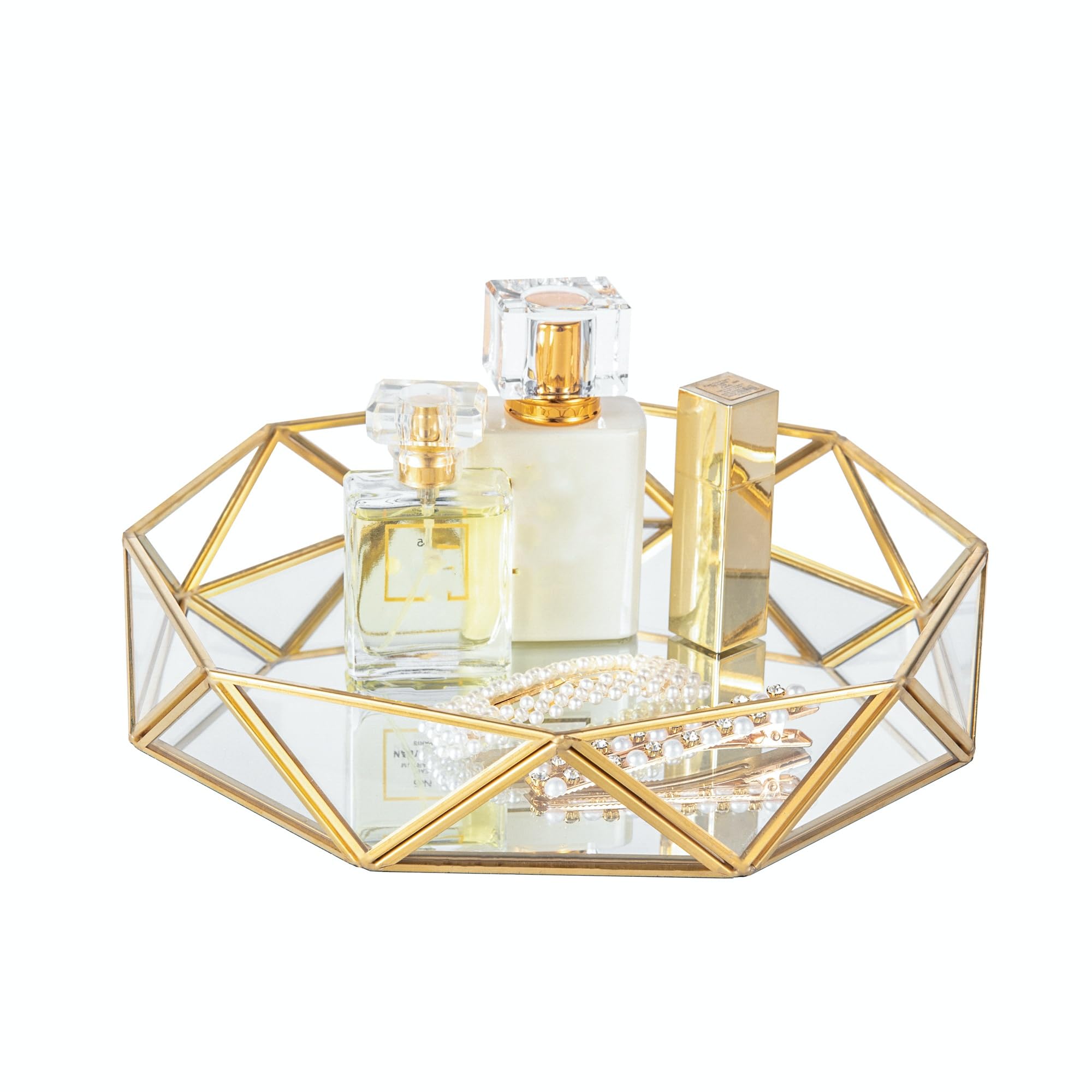 Amazon.com: Feyarl Gold Glass Perfume Tray Mirror Vanity Jewelry Trinket  Organizer Tray Ornate Cosmetic Makeup Display Decorative Coffee Table Tray  for Wedding Home Decor Dresser Tabletop Countertop (9.5inch) : Home &  Kitchen