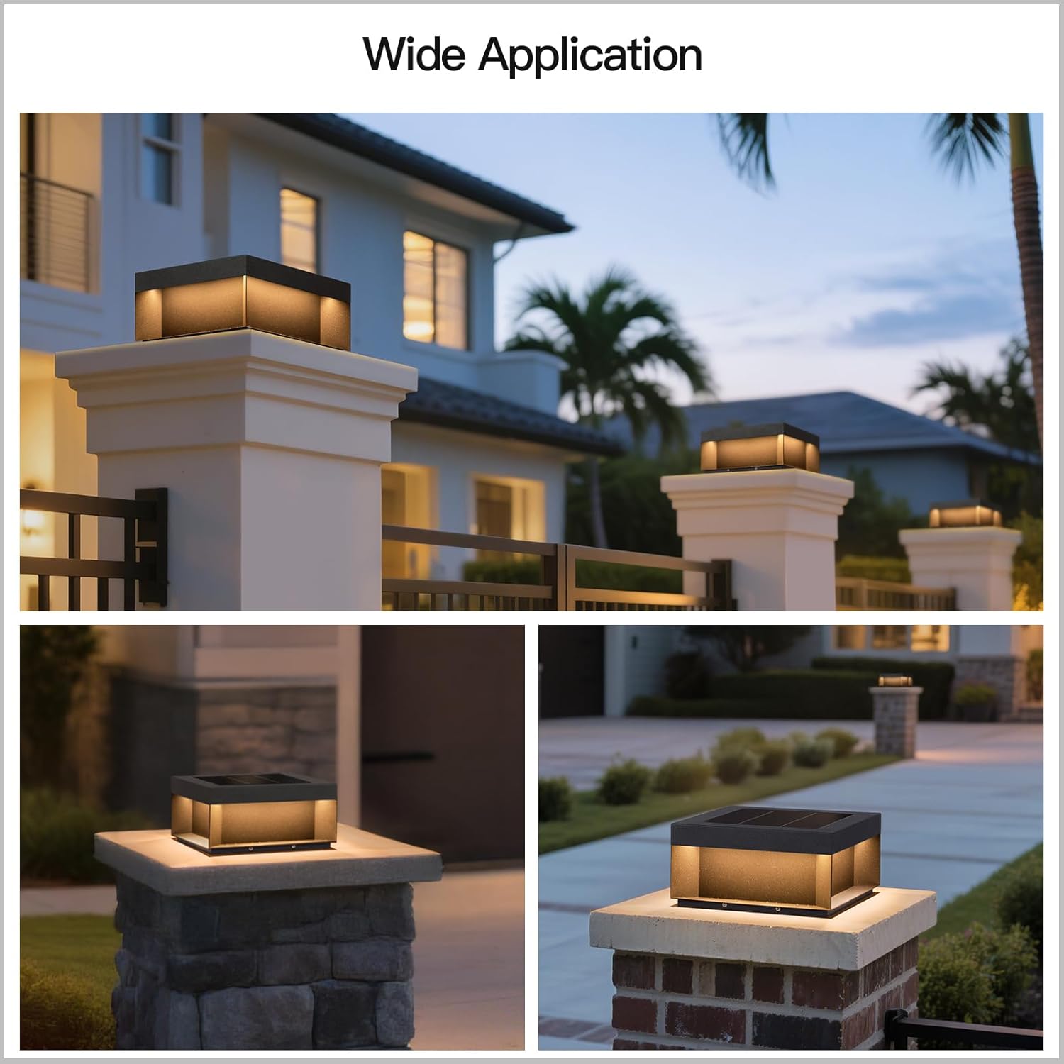 MVBT Solar Post Light, 11.8" Outdoor Modern Pillar Lights, Waterproof 3000K LED Patio Gate Column Lamp, Black Large Fence Deck Cap Lantern, Dusk to Dawn Driveway Garden Posts Landscape Lighting