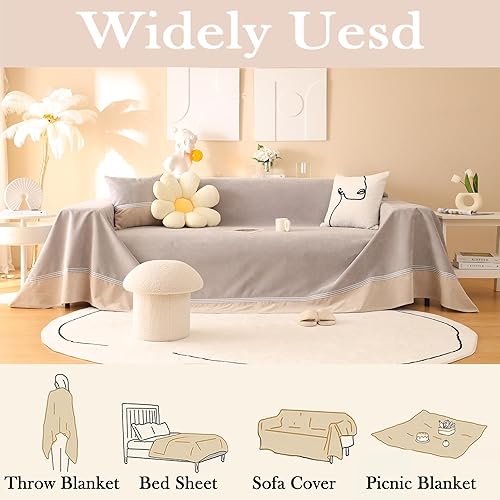 Miniatura 6 de Funda de sofá impermeable para mascotas, funda de sofá gris claro para sofá seccional, fundas de sofá de estilo simple para sofá de 3 cojines,