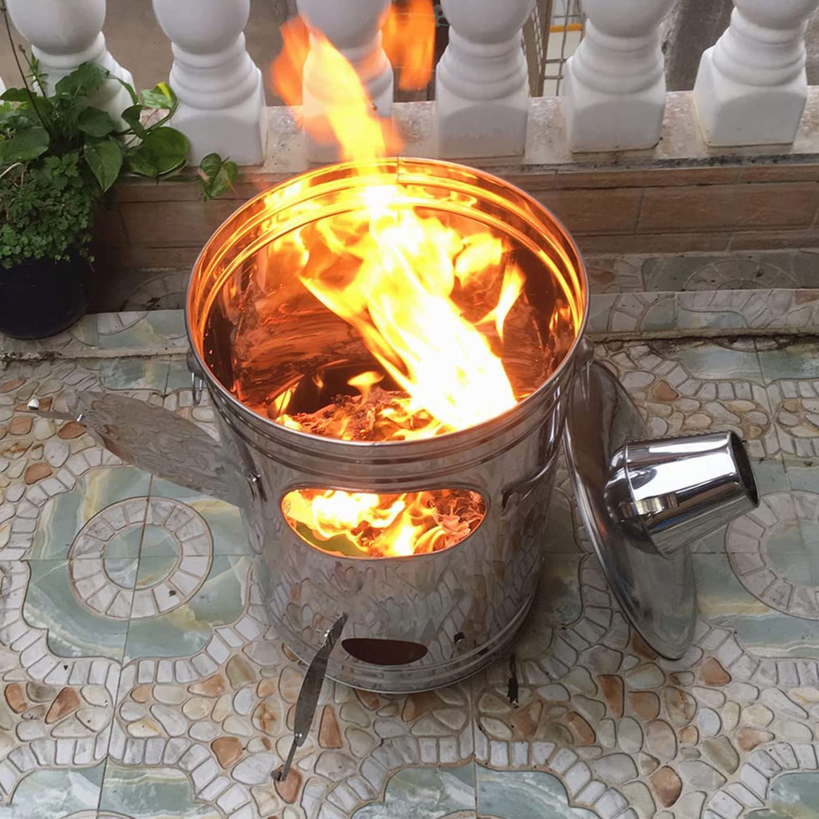 FANOYA Inceneritore da Giardino, Inceneritore in Acciaio Inossidabile con Camino, Barile Inceneritore da Giardino Portatile con Gancio Antincendio, Pulizia del Cortile