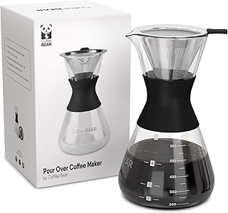 Coffee Bear – Pour Over Coffee Maker Set with Borosilicate Glass Coffee Carafe and Reusable Super-Fine Mesh Stainless Stee...