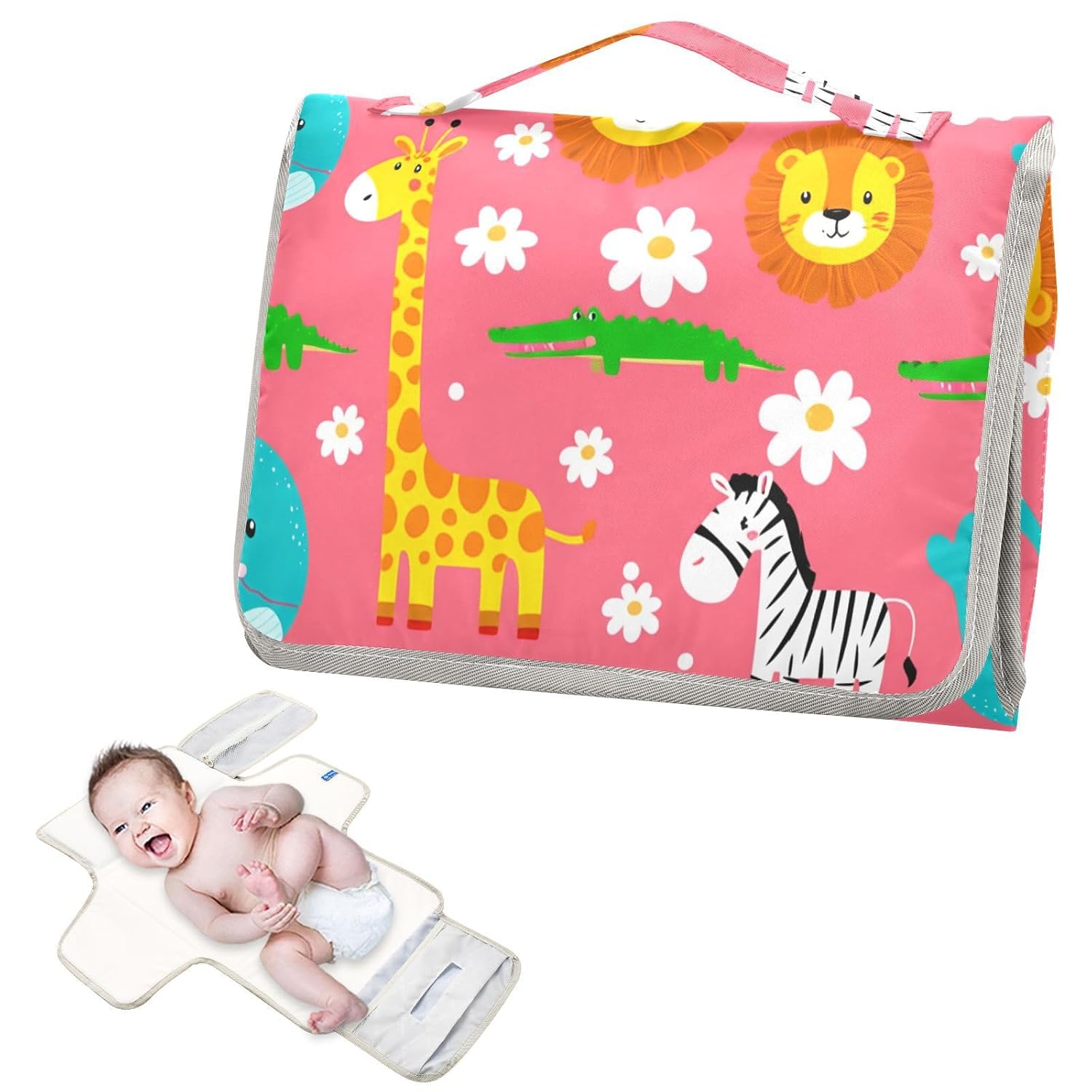 Lion Flowers Rose Portable Diaper Changing Pad image 2