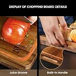Piklohas Grandes planches de coupe de bois, 7 Pièces sur la planche à découper avec support, tapis de planche à couper en plastique, rainure de jus, trou de poignée, bloc de boucher réversible pour pain de fromage de viande