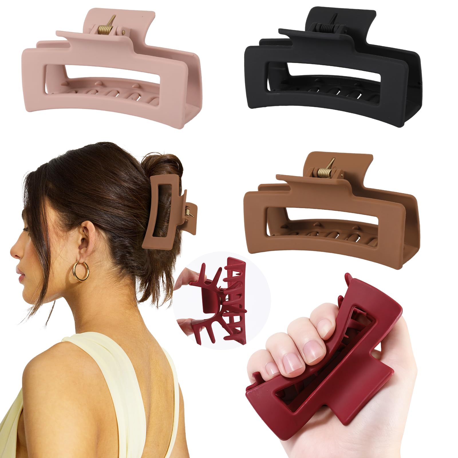 Photo 1 of 4 PCS Silicone Flexible Hair Claw Clips for Women, Cloud Soft Clips, Hair Claw Clips for Hat, Jumbo Claws clips for Thick Hair, Unsnappable Non-slip Rectangle Hair Clips