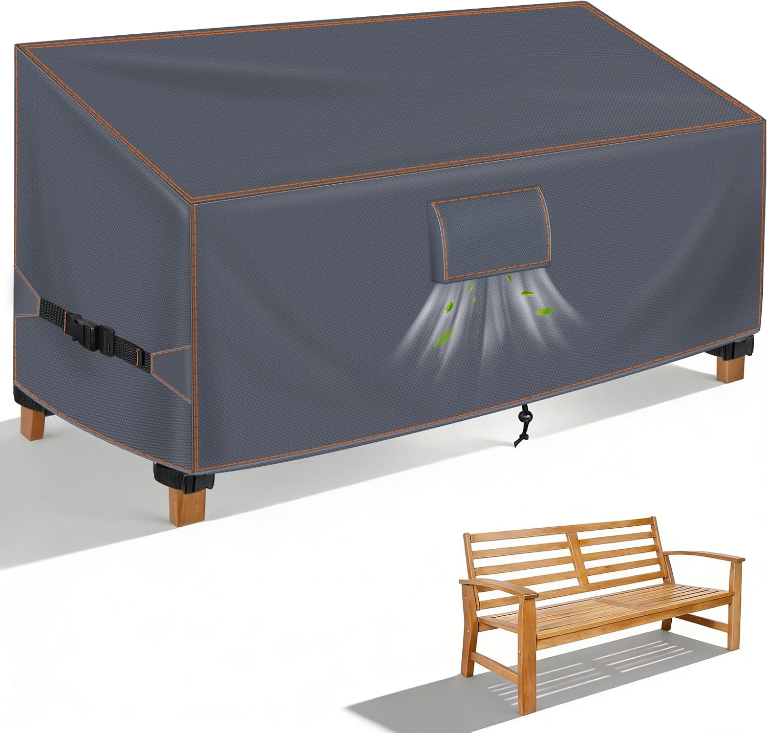 Gartenbank Abdeckung 2 Sitzer 133Wx70Dx63/86H cm, Schutzhülle Gartenbank, 420D Oxford UV-beständig Wasserdicht Abdeckung Gartenmöbel Winterfest, Dreifacher Windschutz Abdeckplane Gartenmöbel, Grau