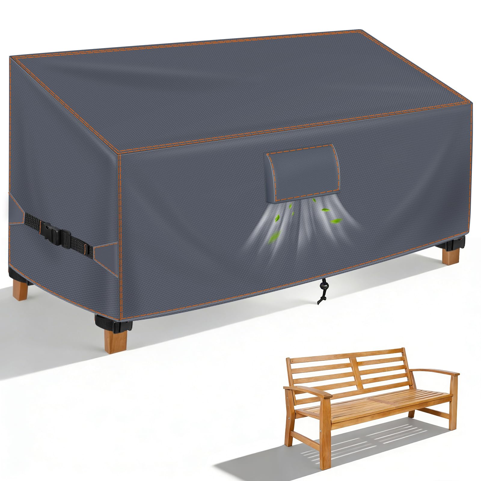 Copertura per Panca da Giardino 2 Posti 133x70x63/86 cm, 420D | Grigio. Adatto per panche. Tessuto Oxford 420D impermeabile, antivento, anti-UV, con prese d'aria e protezione invernale.