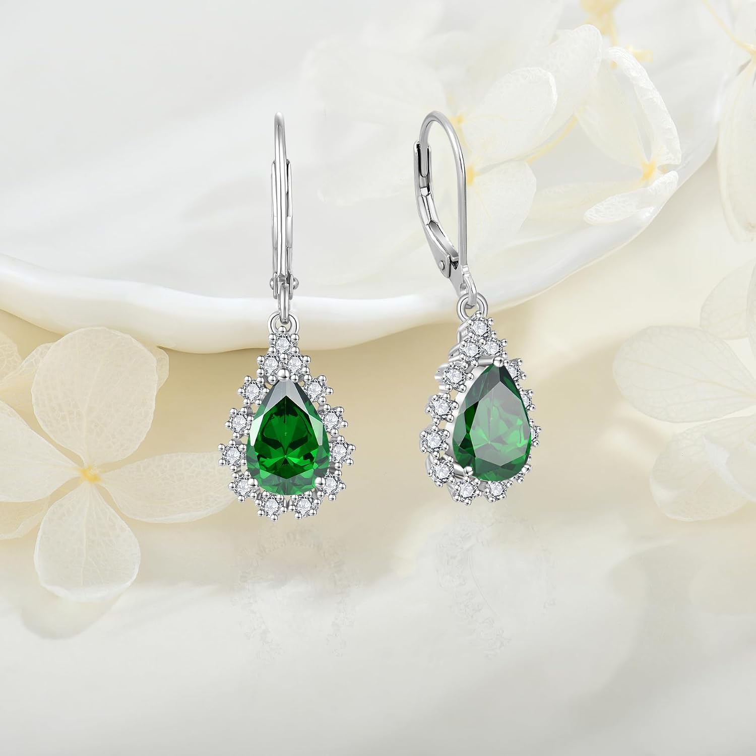 Teardrop Dangle Drop Earrings Leverback Earrings 925 Sterling Silver Cubic Zirconia Earrings Christmas Gift for Women Her Wife Mother