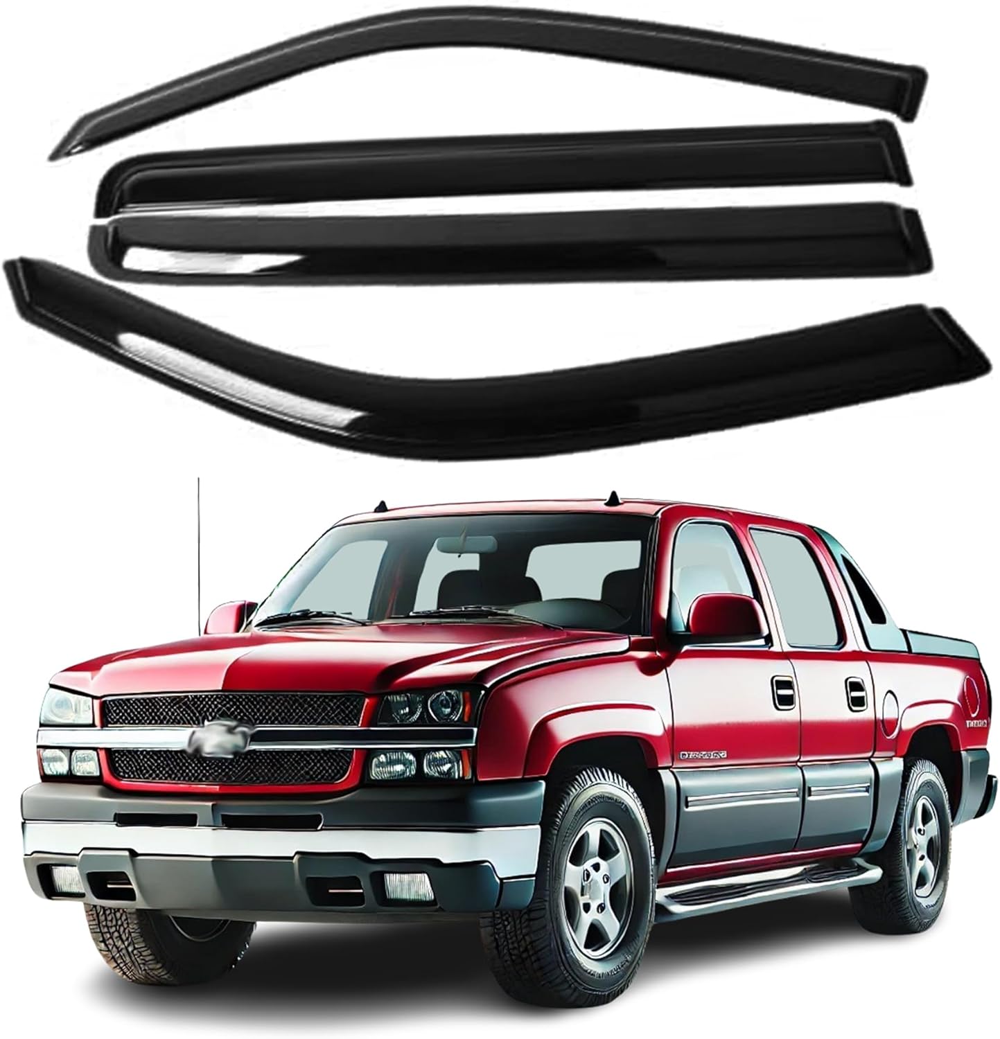 Fit for Chevrolet Avalanche 2002 2003 2004 2005 2006; Piemier Window Rain Guards - 2mm Thick Tape-On Premier Wind Deflectors for Front and Rear Windows, Durable & Sleek Design, Set of 4