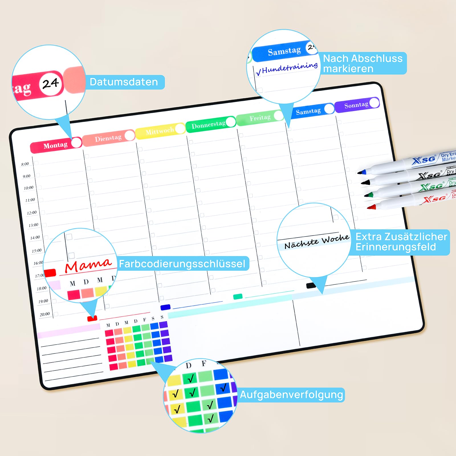 POPRUN Whiteboard calendar family weekly and monthly