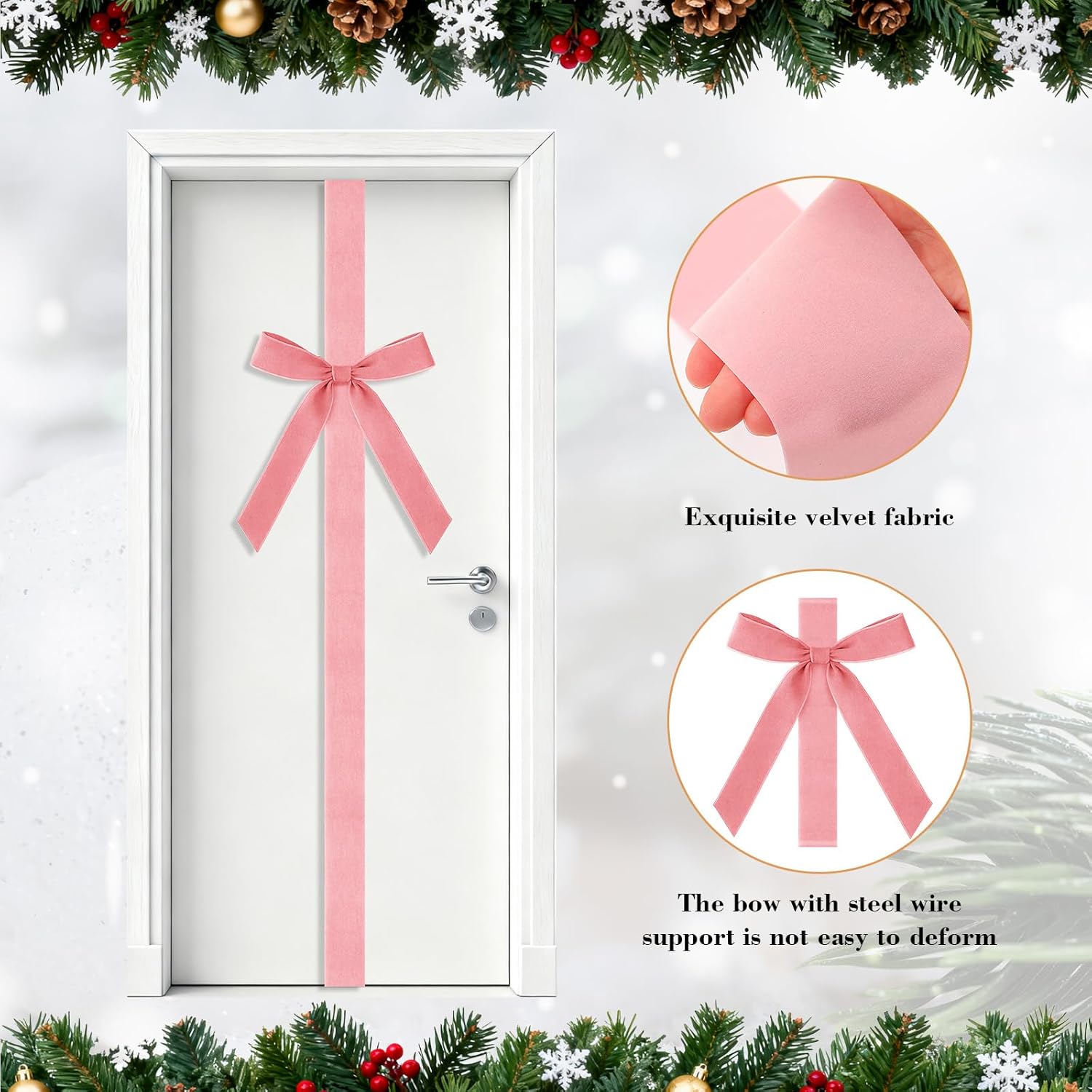 Crowye 14 Pcs Valentine's Day Cabinet Ribbons Bows Include 2 Pcs 14 x 6.6 Ft Large Valentine's Day Door Bows Ribbons Decorations for Party Home Kitchen Gifts Supplies(Pink,Velvet,Novel)