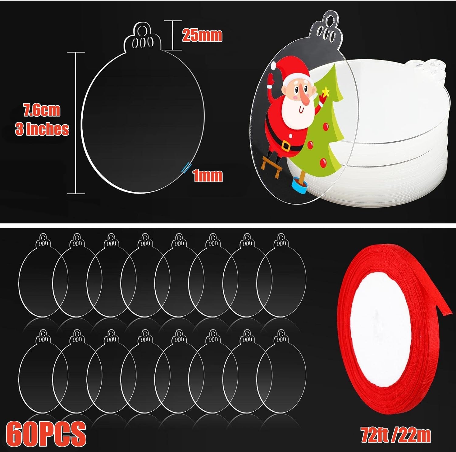 LATERN 60 Pièces Boule De Noël Ornements De Disque Acrylique