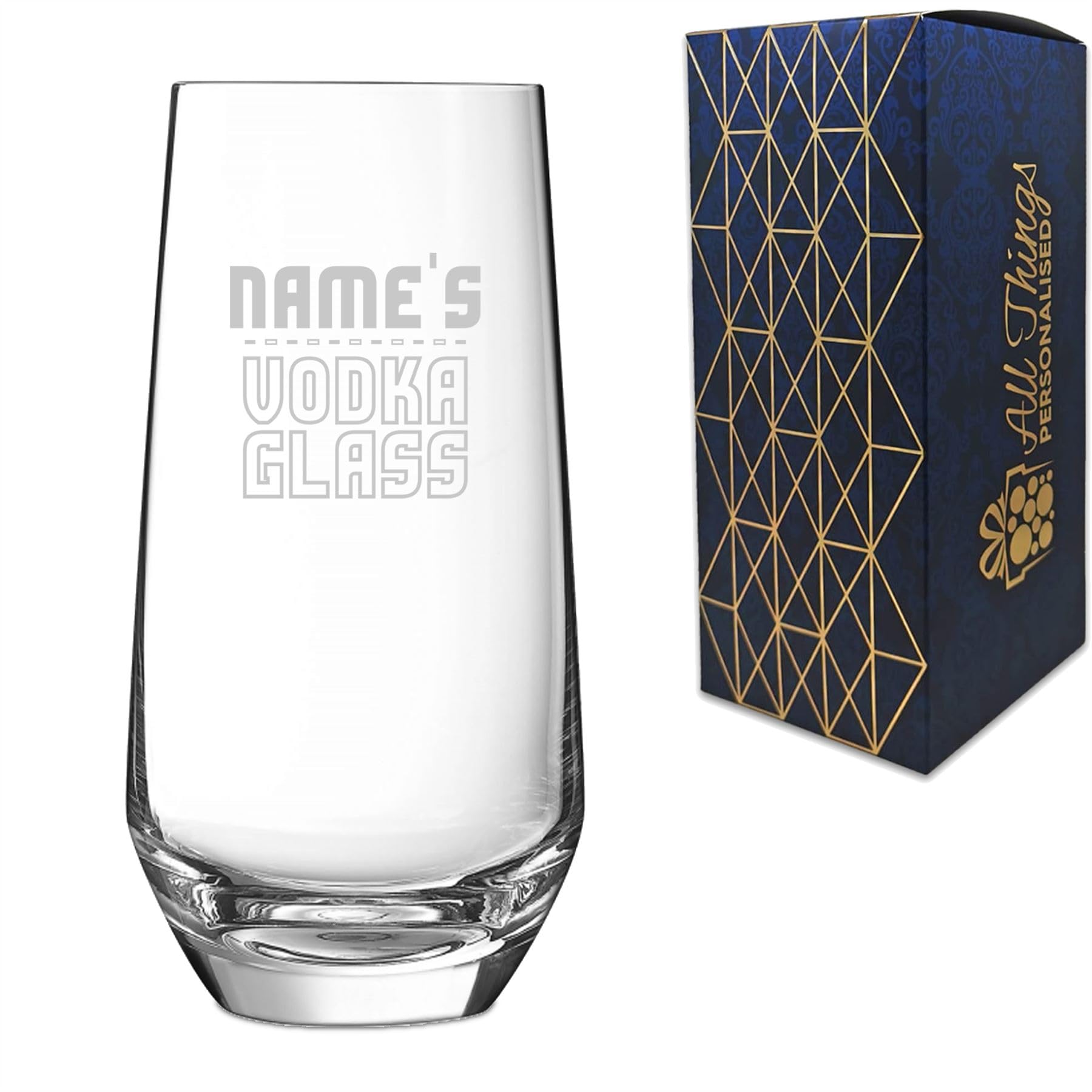Personalised Engraved Novelty Vodka Lima Hiball Tumbler Glass with 'Name's Vodka Glass' Design, Customise with Any Name for Any Occasion, Gift Box Included, Laser Engraved