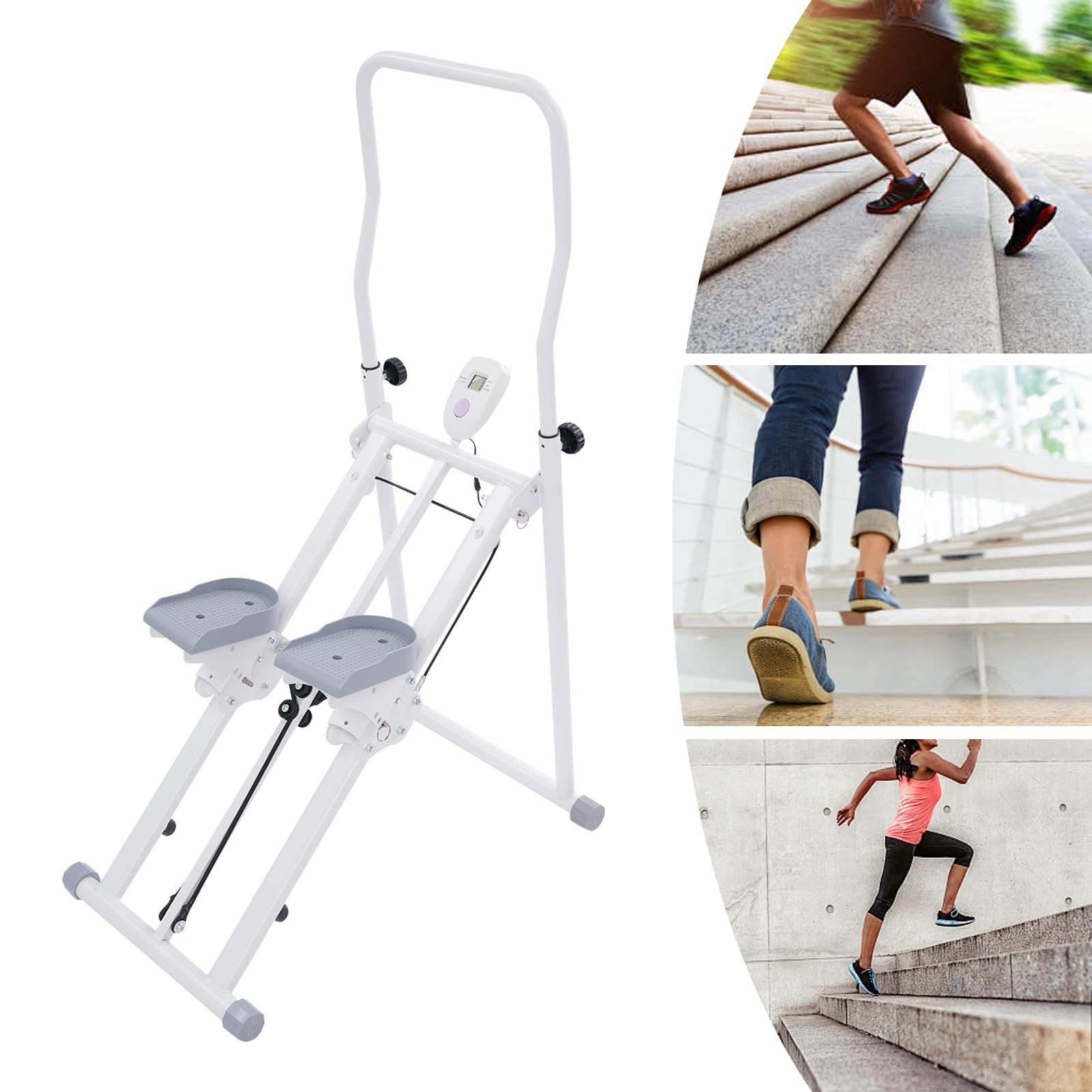 Scala LCD Stepper con manico Vertical Stair-Master pieghevole Cardio Esercizio Climber Manubrio e Pedali regolabili fino a 150 kg per esercizio domestico palestra allenamento completo