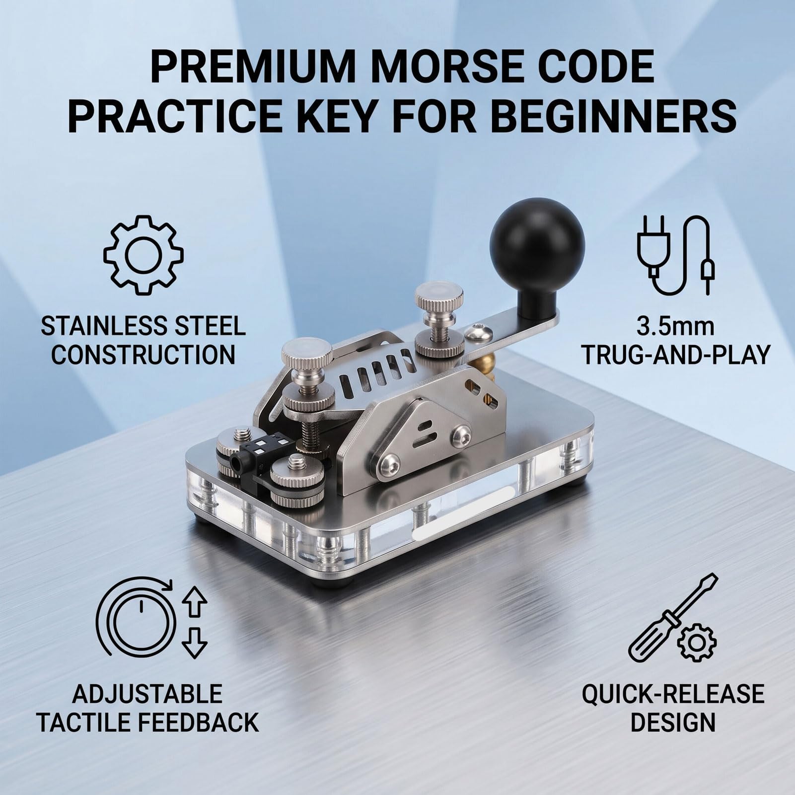 Fafeicy Klucz do ćwiczeń w Alfabecie Morse'a z Kablem Audio 3,5 Mm, ze