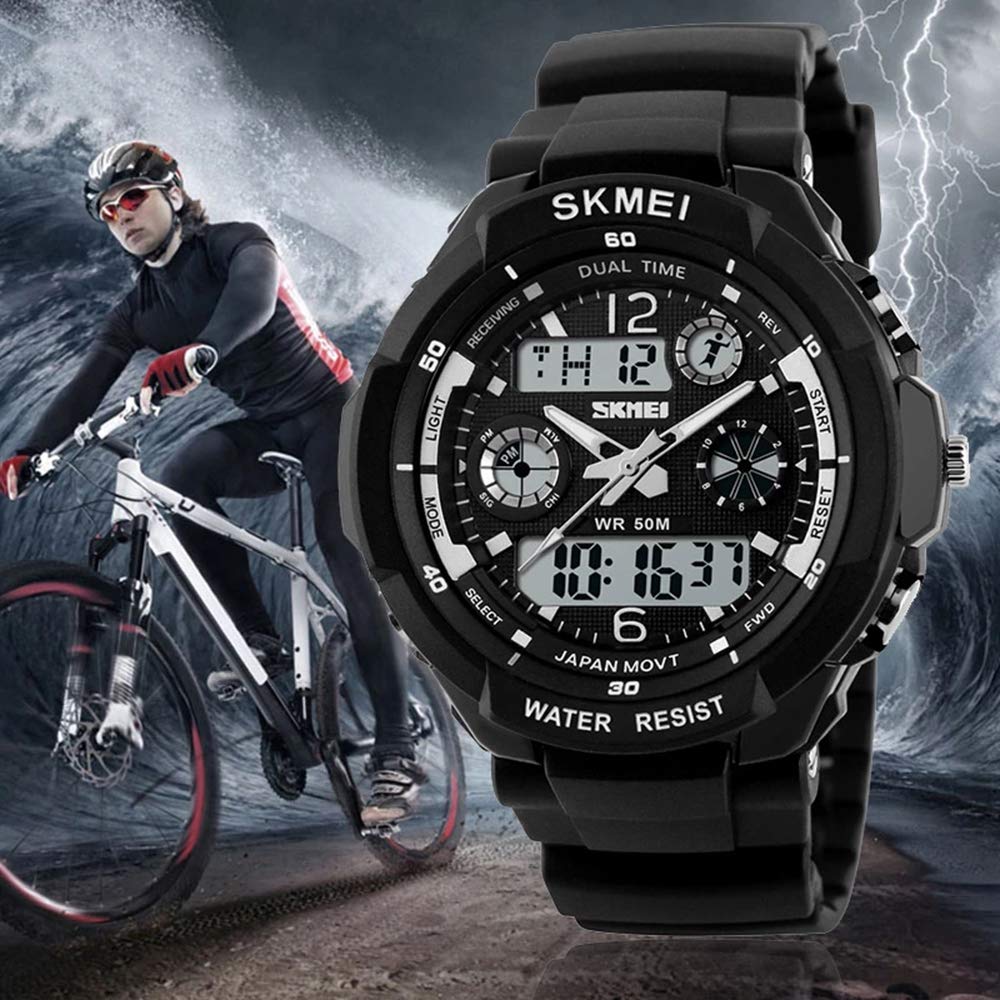 MASTOP Reloj digital de cuarzo analógico para hombre, multifuncional, resistente a los golpes y al agua, pantalla LED