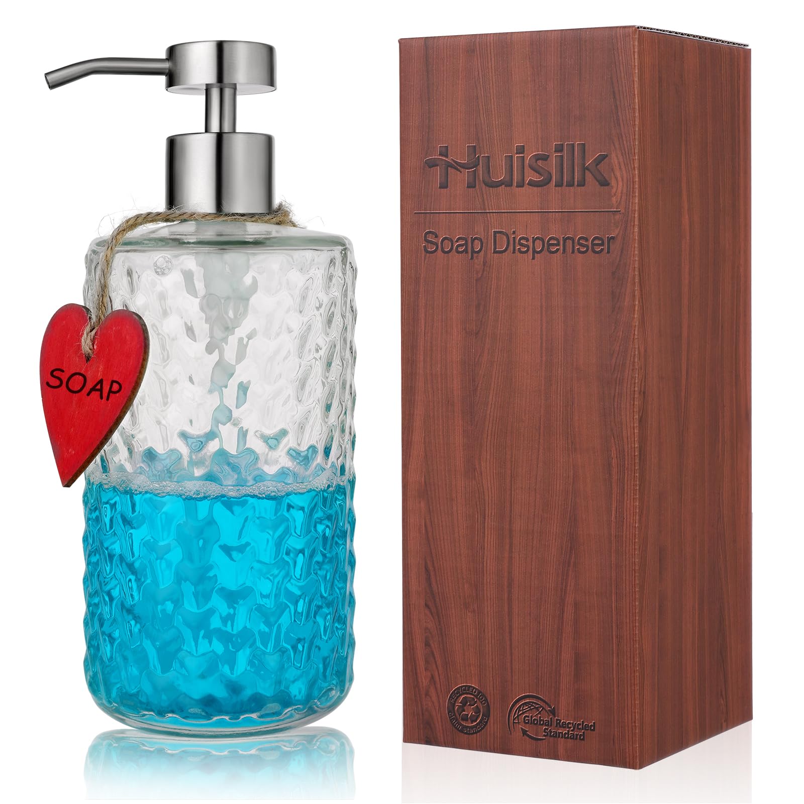 Clear Soap Dispenser for Kitchen & Bathroom - 16Oz Glass Refillable Bottle with 304 Rustproof Stainless Steel Silver Pump for Hand Soap, Dish Soap, Lotion,Home Decor