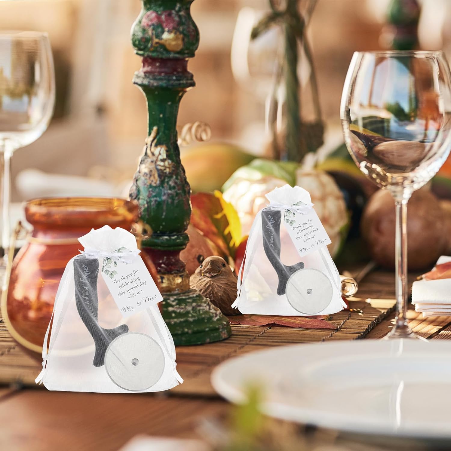 50 Set Wedding Party Favor for Guests Include a Slice of Love Stainless Steel Pizza Cutter Thank You Cards and Organza Gift Bags Pizza Cutter Wheels for Bridal Shower Return Gifts