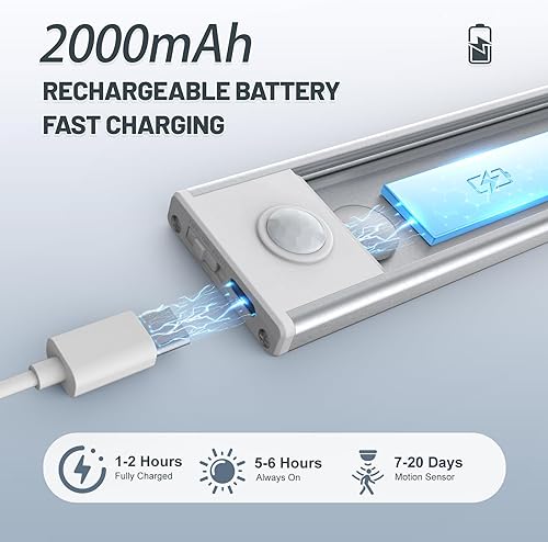 Vista 49 de Paquete de 6 luces inalámbricas para debajo del gabinete, 32 luces LED recargables con sensor de movimiento para interiores, luces magnéticas Luz