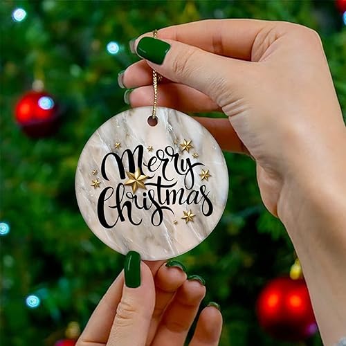 Vista 36 de Two-Side Printed Merry Christmas Marble Ceramic Christmas Ornament, Novelty for Family Friends Kids, Marble Printed Christmas Keepsake Pendants