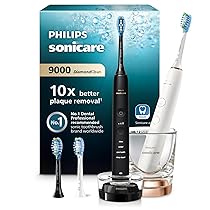 Philips Sonicare DiamondClean 9000 spazzolino elettrico, confezione doppia, spazzolino sonico con app, sensore di pressione, 4 modalità di pulizia, bicchiere di ricarica, nero e oro rosa, HX9914, 61
