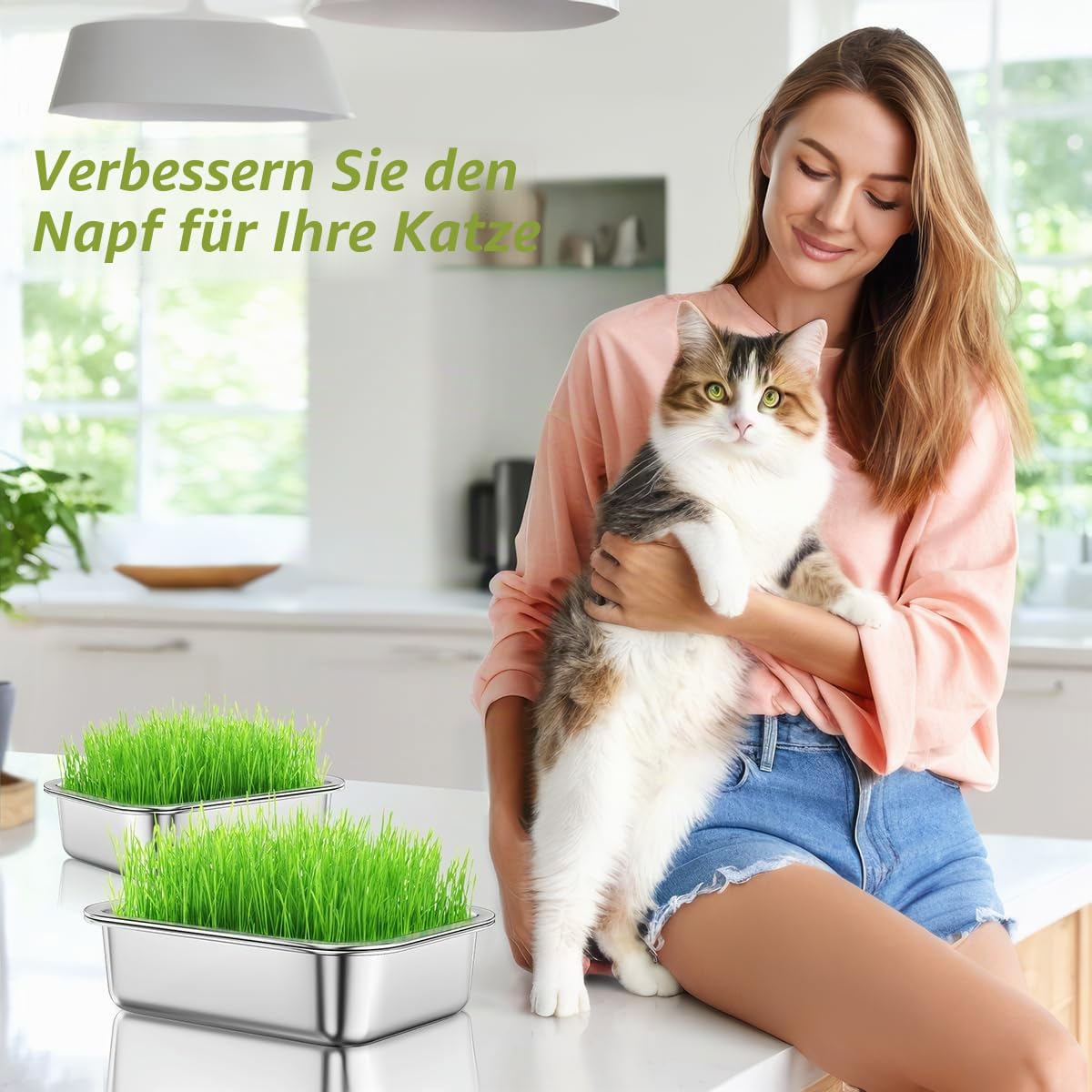 FANHAO 2er-Pack Sprossenschalen-Set, Edelstahl, bodenfreie Kultivierung, Keimschale, gesunder Weizengras-Züchter, Sprossenbehälter-Set, Kindergartentablett für Innenpflanzensämlinge