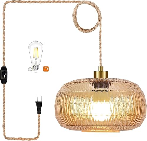 Miniatura 12 de Lámpara colgante enchufable con cable enchufable, lámpara colgante bohemia de cristal dorado de mediados de siglo, moderna, vintage, regulable, flor