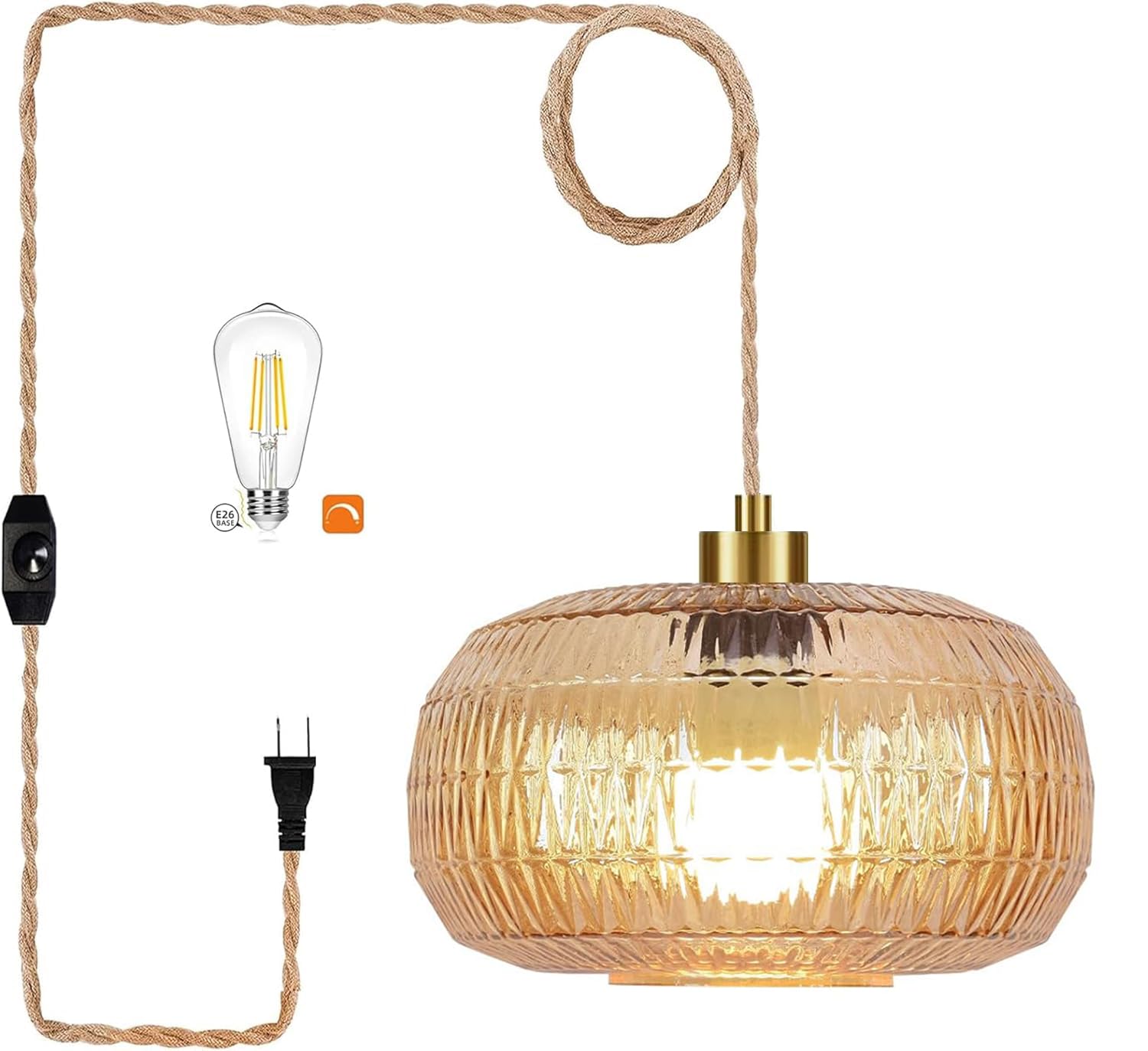 Photo 1 of QIYIZM Plug in Pendant Light Hanging Lights with in Cord Mid Century Modern Gold Hanging Lamp Flower Glass Amber Vintage Dimmable Chandelier Ceiling Fixture for Living Room,Kitchen,Boho