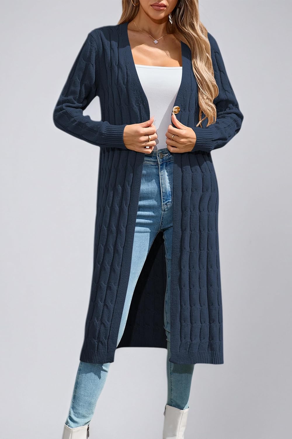 Cakulo Womens Long Cardigans Cable Knit Chunky Cardigan Sweaters Open Front Fall Winter Fashion Outfits Coats 2025 - Image 7