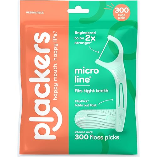 Plackers® Micro Line® Floss Picks - Intense Mint, Floss Fiber Made Without PTFE, 300 Count