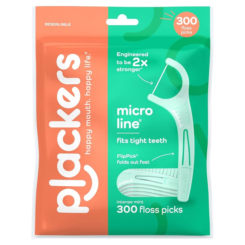 Plackers Micro Line Floss Picks, Intense Mint, 300 Count 300 Count (Pack of 1) Floss Picks