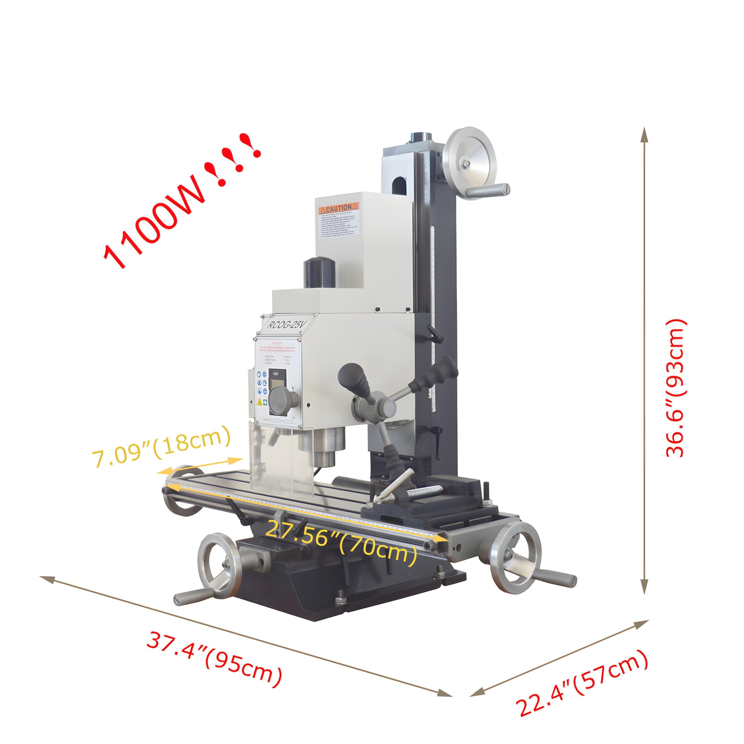 BANFLUXION 110V RCOG-25V Milling and Drilling Machine Lathe, R8 Spindle Taper 1100W Brushless Motor Milling Drilling Machine 50-2250rpm for Metal, Wood and Plastic Processing Home DIY