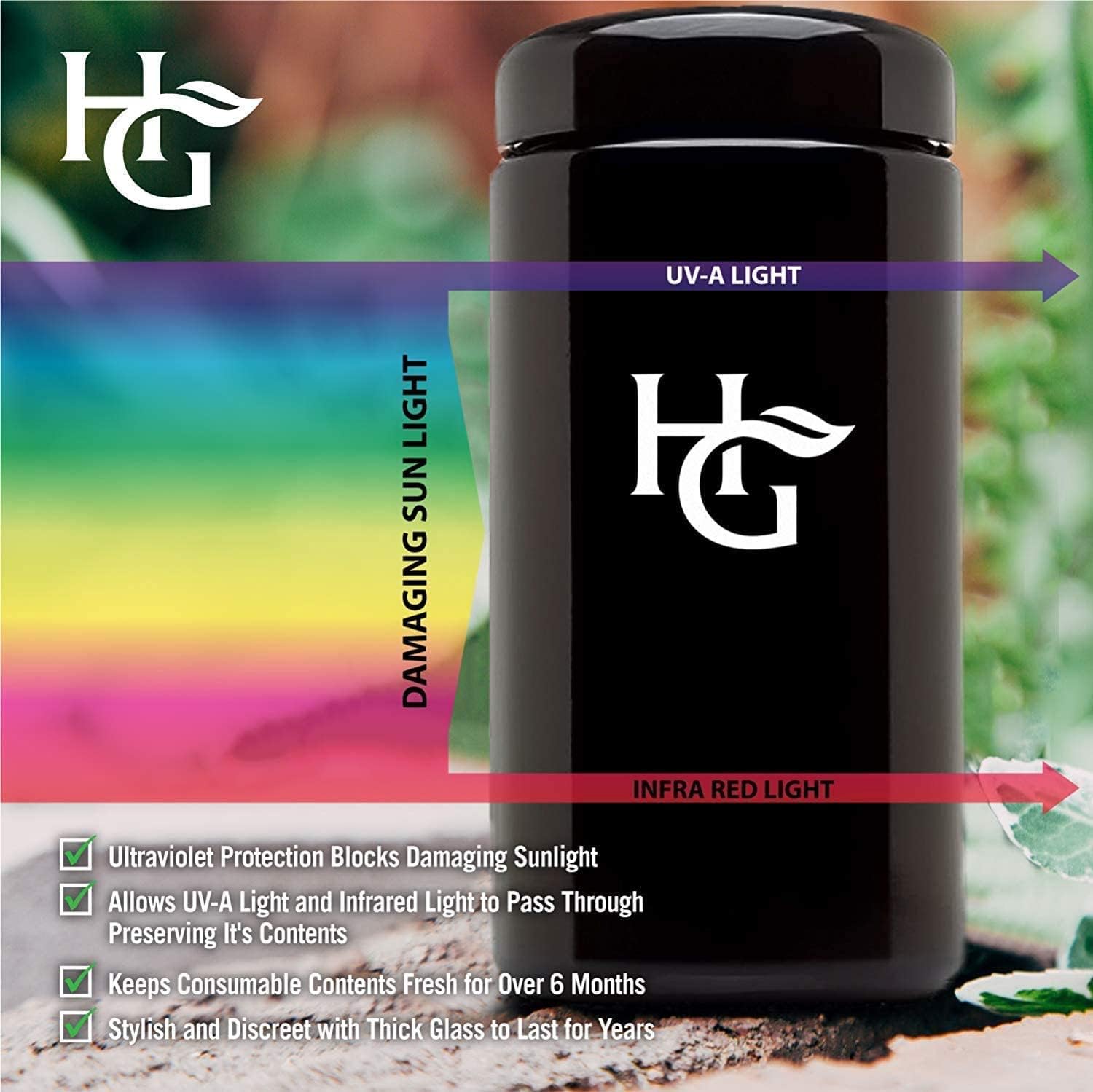 Herb Guard - 1 Oz Ultraviolet Jar & Humidity Pack (500 ml) Airtight UV Protection Keeps Herbs Fresh for Months [10 Pack]
