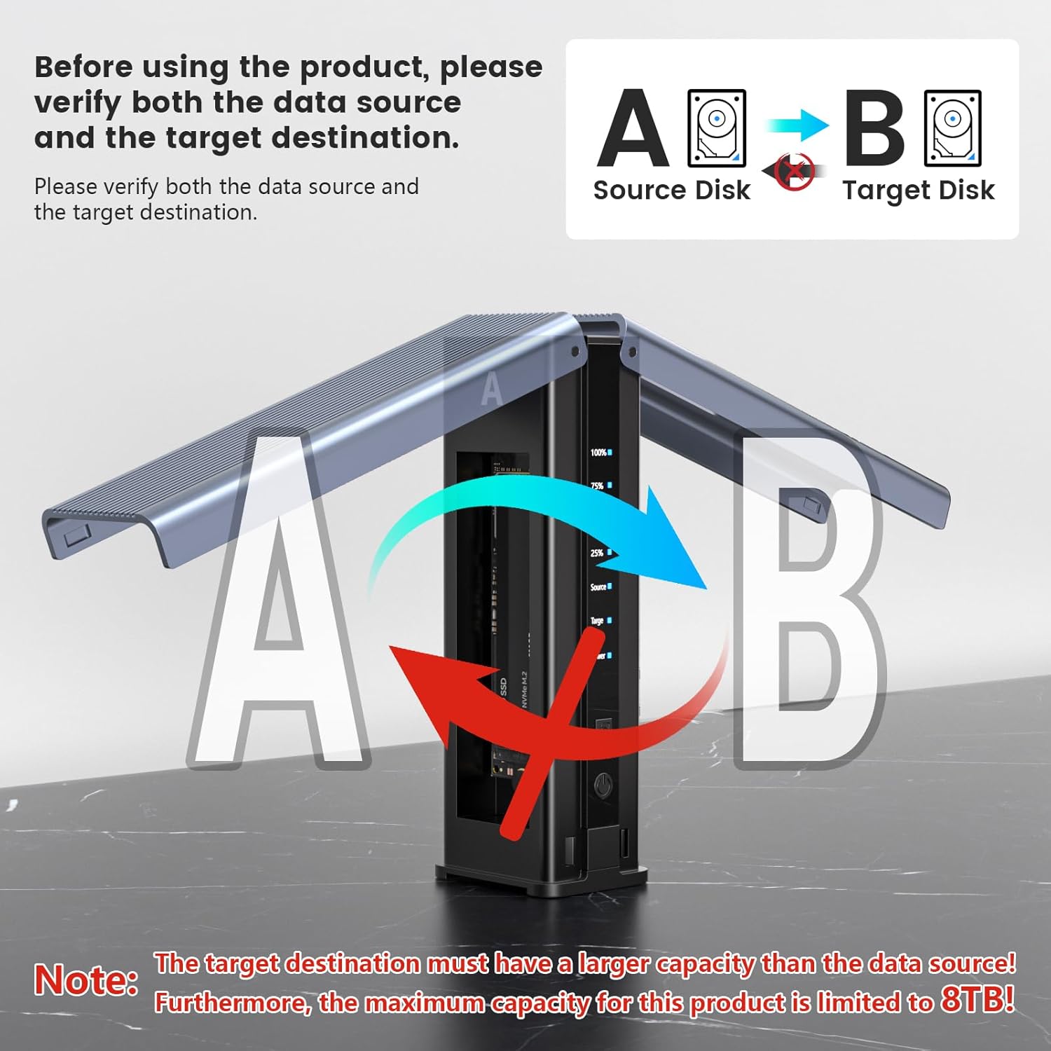 NVMe M.2 Duplicator with Cooling Fan, 8TB Dual-Bay Offline Clone Enclosure, 10Gbps M.2 SSD M Key Hard Drives Enclosure, for NVMe SSDs PCIe Size 2230/2242/2260/2280