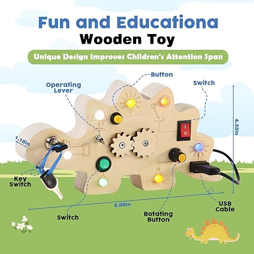 Miniatura 3 de Tablero ocupado de madera con interruptor de luz LED, juguetes para niños pequeños, juguete sensorial, botón de actividad para bebés, juguetes de