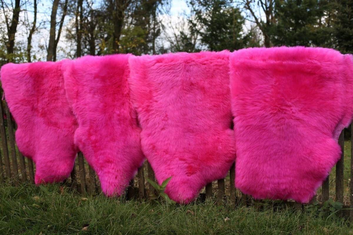 Hollert Lammfell Merino Pink kuschelig flauschig Schaffell waschbar Echtfell Läufer Teppich für Wohnzimmer Kinderzimmer Schlafzimmer Größe 120-130