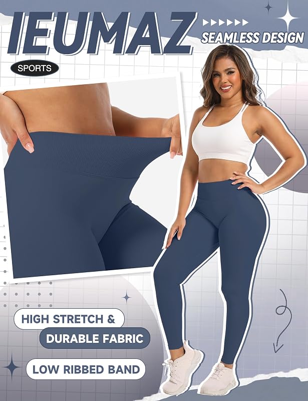Ieumaz Scrunch Butt Lifting Leggings for Women Gym Seamless Workout Leggings Mid Low Waist Tummy Control Yoga Pants Slate Grey image 3