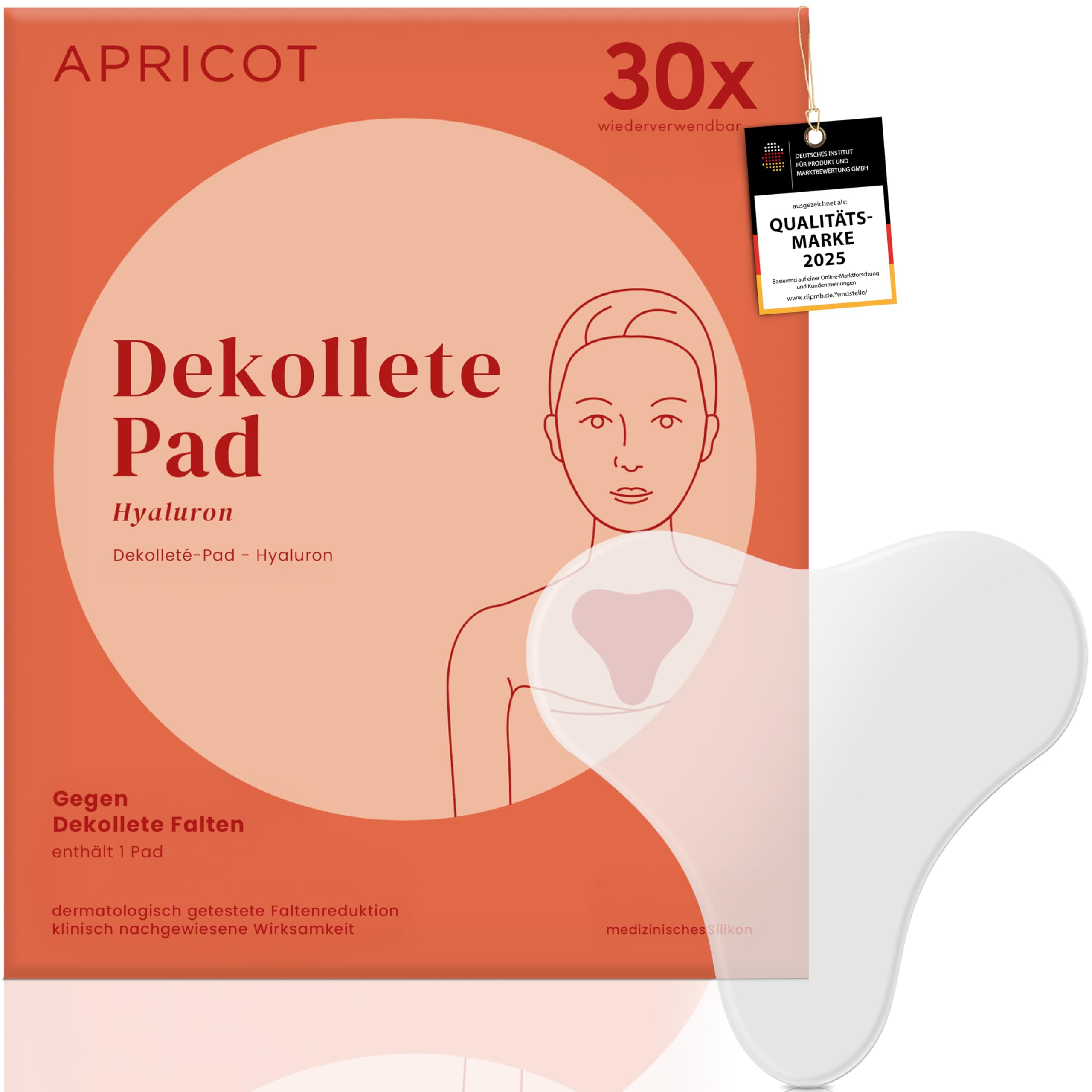 APRICOT decollete Pad antirughe in silicone medico con acido ialuronico a basso peso molecolare – Riutilizzabile fino a 30 volte, dermatologicamente confermato, vegano e senza sperimentazione su