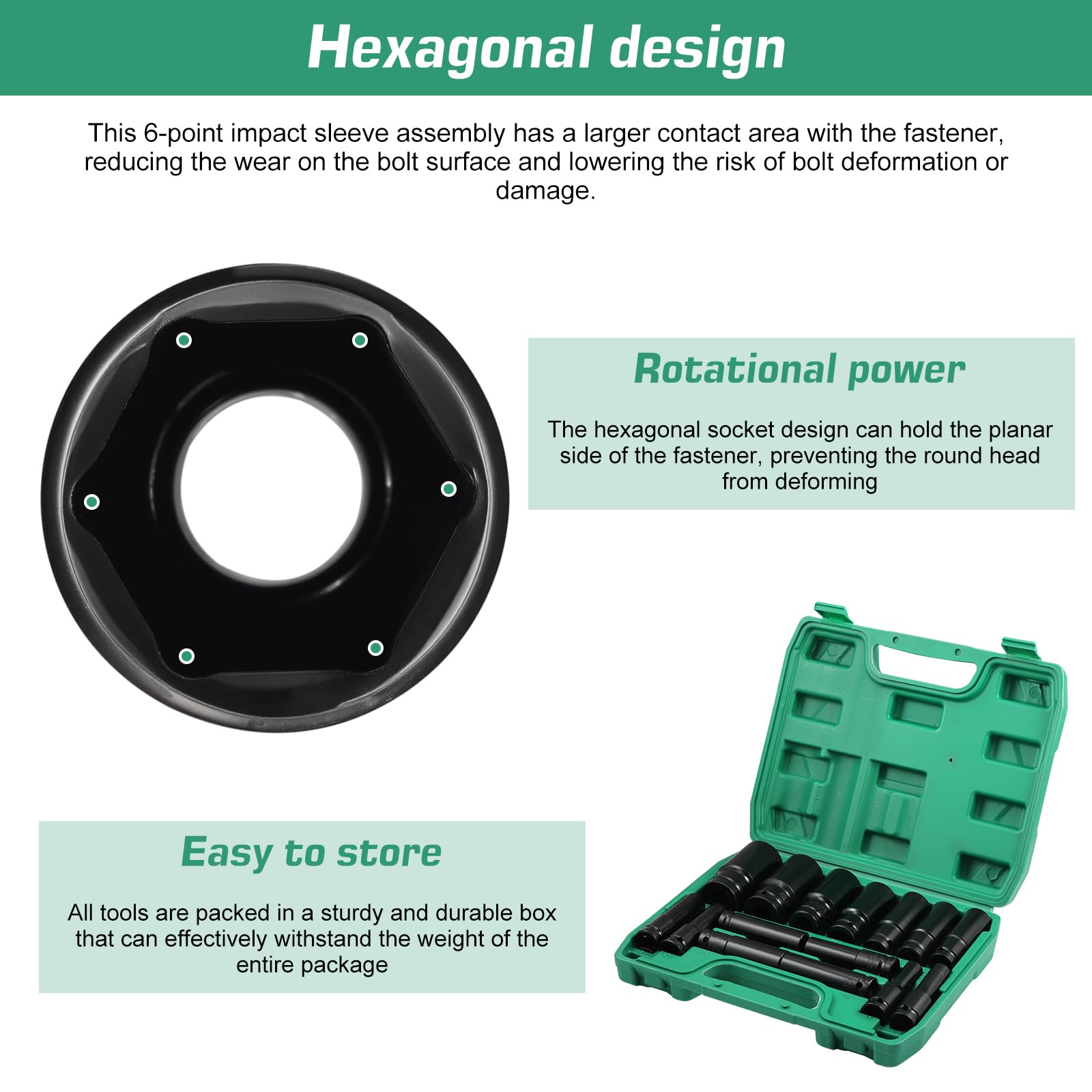 HSEAMALL Set di chiavi a bussola a percussione, attacco da 1/2", in acciaio al cromo vanadio, 8-32 mm, kit di attrezzi professionali per riparazioni automobilistiche, con custodia