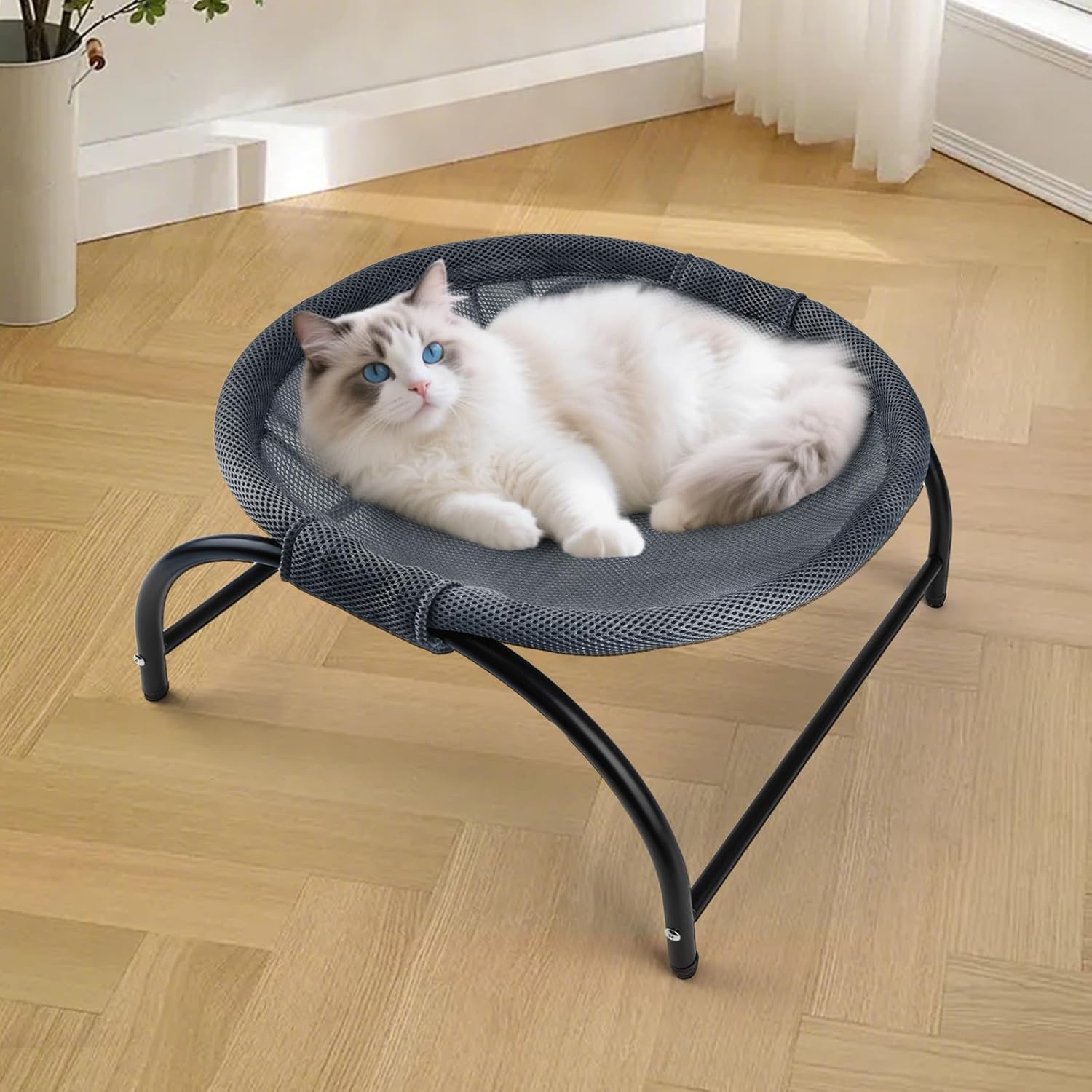 LIFLIX Raised Cat Hammock Bed, Standing Cat Cot with Washable Mesh, Pet Bed for for Kittens,Dark Blue