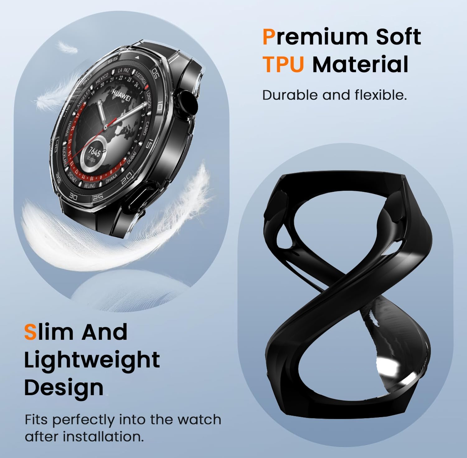 iVoler, 3-компонентный чехол с защитной пленкой для экрана часов Huawei Watch GT 5 Pro 46 мм, устойчивый к царапинам, ультратонкий мягкий защитный чехол из ТПУ, 2 прозрачных + 1 черный