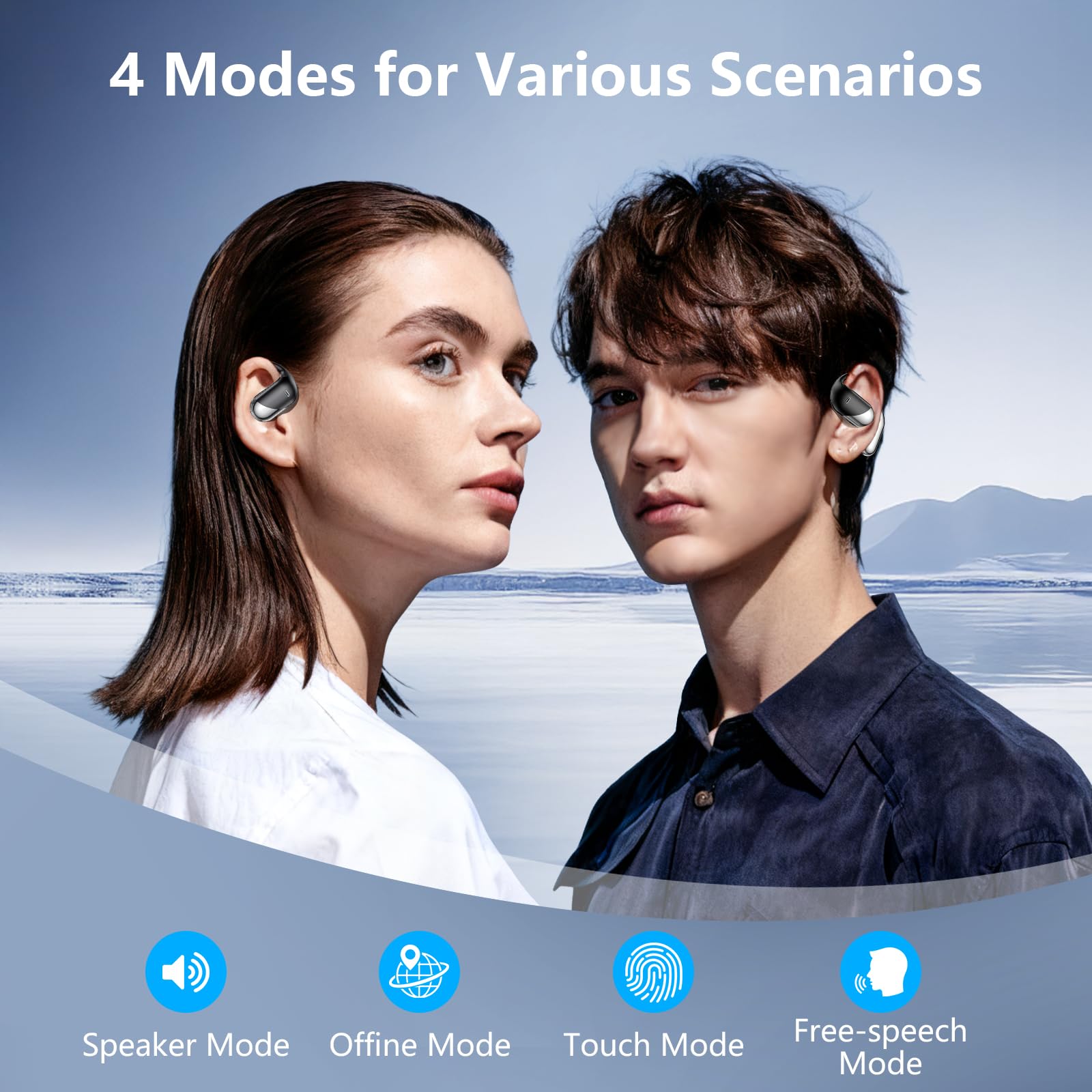 Auricolari senza fili con clip a conduzione ossea, Bluetooth, microfono integrato, impermeabili, display a LED, ganci per le orecchie, design ultra confortevole per corsa, passeggiate, ufficio, regalo
