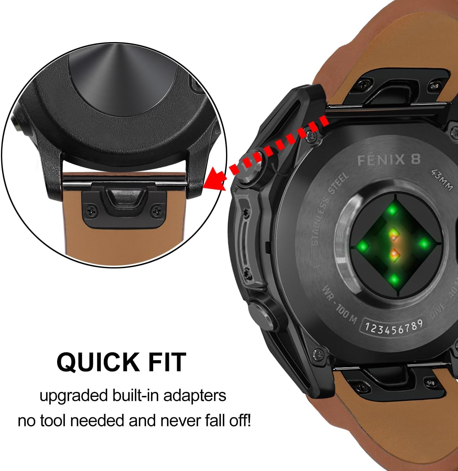 TRUMiRR Band for Garmin Fenix 8 43mm / 7S / 6S / 5S, 20mm Genuine Leather Watchband Quick Fit Strap for Epix Pro 42mm / Instinct 2S / Approach S70 42mm - Image 2