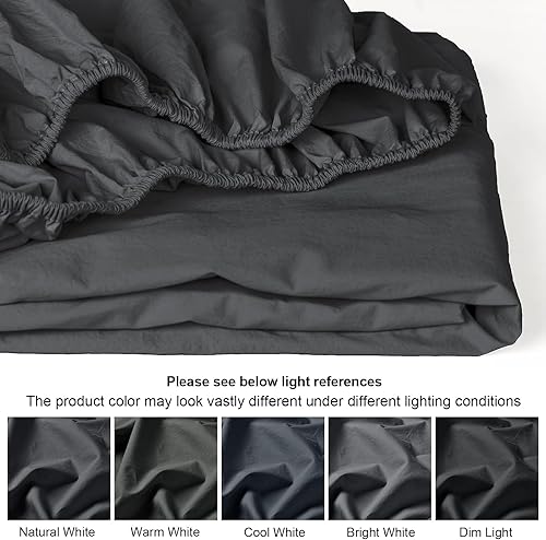 Miniatura 6 de PHF Sábana bajera ajustable de algodón 100% lavado en prenda, tamaño Queen - Cozy Cloud sábana inferior suave como lino solo con bolsillos profundos